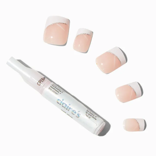 Pink & Silver 3D Vegan Faux Nail Set - 24 Pack