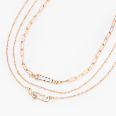 Gold Paper Clip Chain Multi Strand Necklace