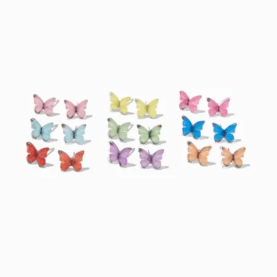 Bright Butterfly Stud Earrings - 9 Pack
