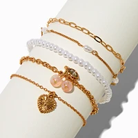 Gold-tone Pearlized Cherry Bracelet Set - 5 Pack