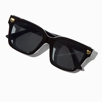 Gold Heart Studded Black Rectangular Sunglasses