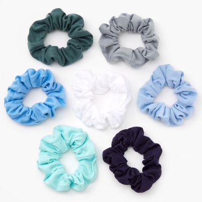 Shades of Blue & Green Solid Hair Scrunchies - 7 Pack