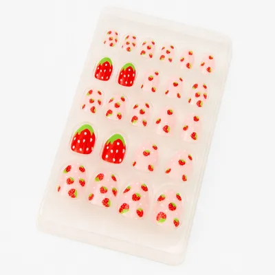 Strawberry Polka Dot Stiletto Press On Vegan Faux Nail Set