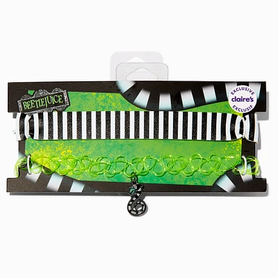 Beetlejuice™ Claire's Exclusive Striped & Neon Green Tattoo Choker Necklaces - 2 Pack