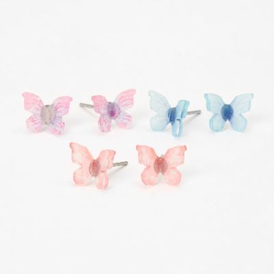 Embellished Butterfly Stud Earrings - 3 Pack