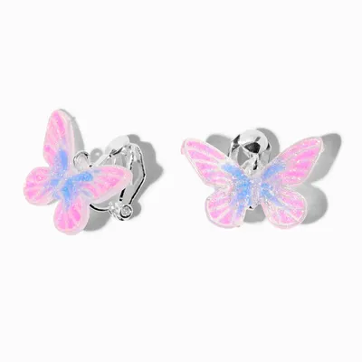 Pink & Purple Butterfly 0.5" Clip-On Drop Earrings