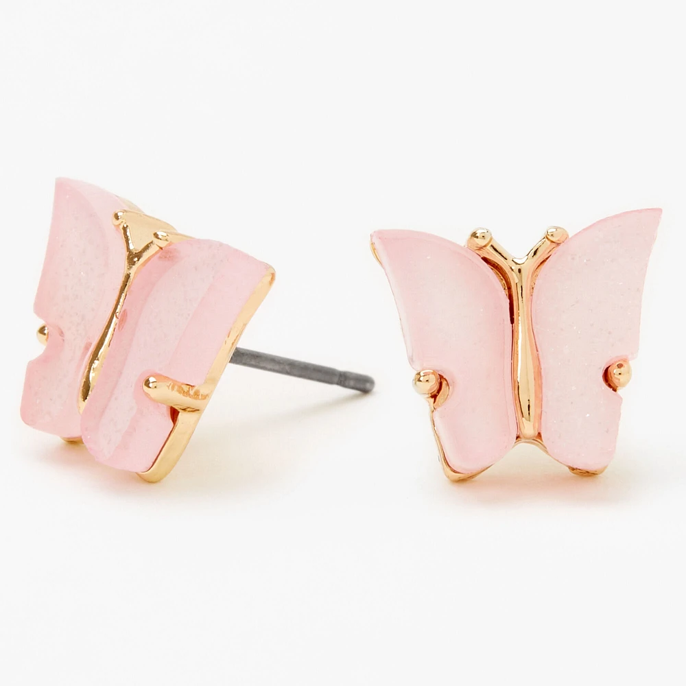 Glitter Pink Butterfly Stud Earrings