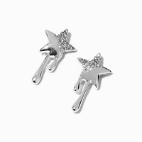 Silver-tone Crystal Dripping Star Stud Earrings