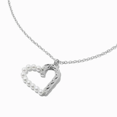 Textured Pearl Heart Pendant Necklace