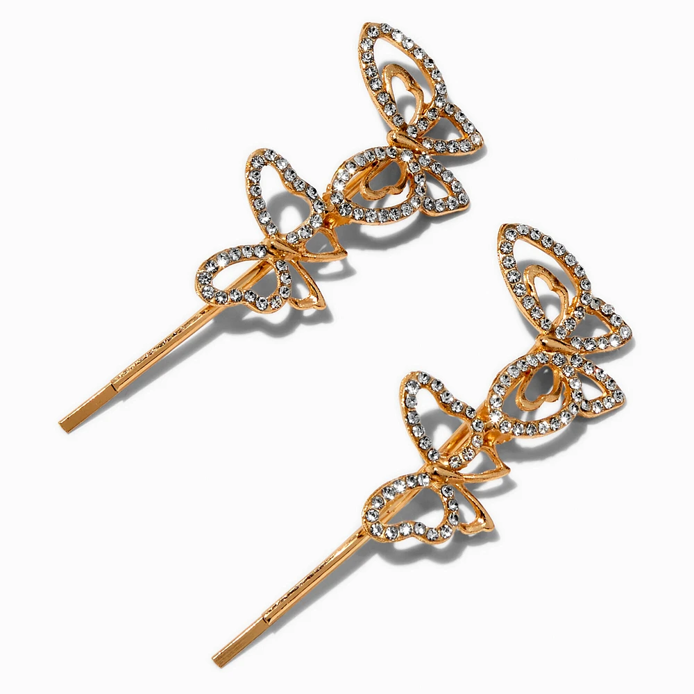 Gold-tone Crystal Butterfly Hair Pins - 2 Pack