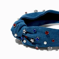 Red, White, & Blue Gemstone Denim Headband