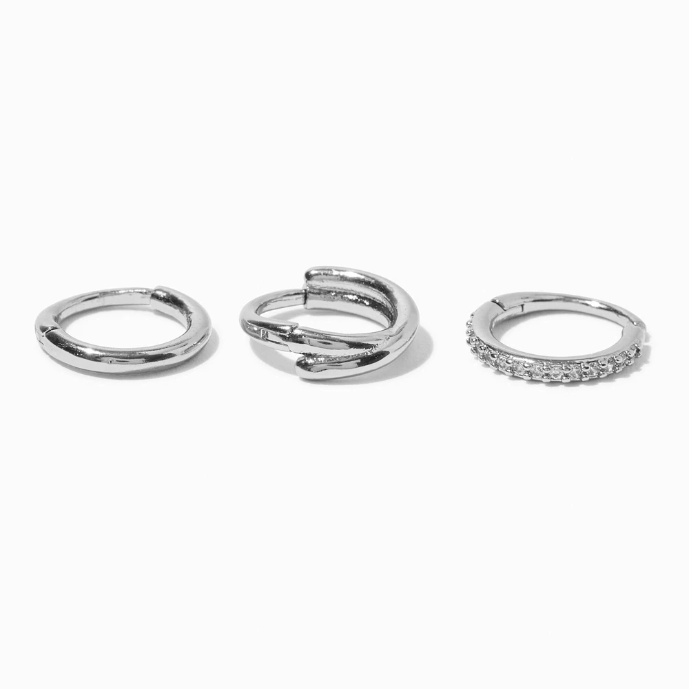 Silver-tone Stainless Steel Cubic Zirconia Twist 18G Nose Hoops - 3 Pack