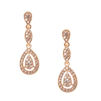 Rose Gold Pavé Rhinestone Framed Teardrop Drop Earrings