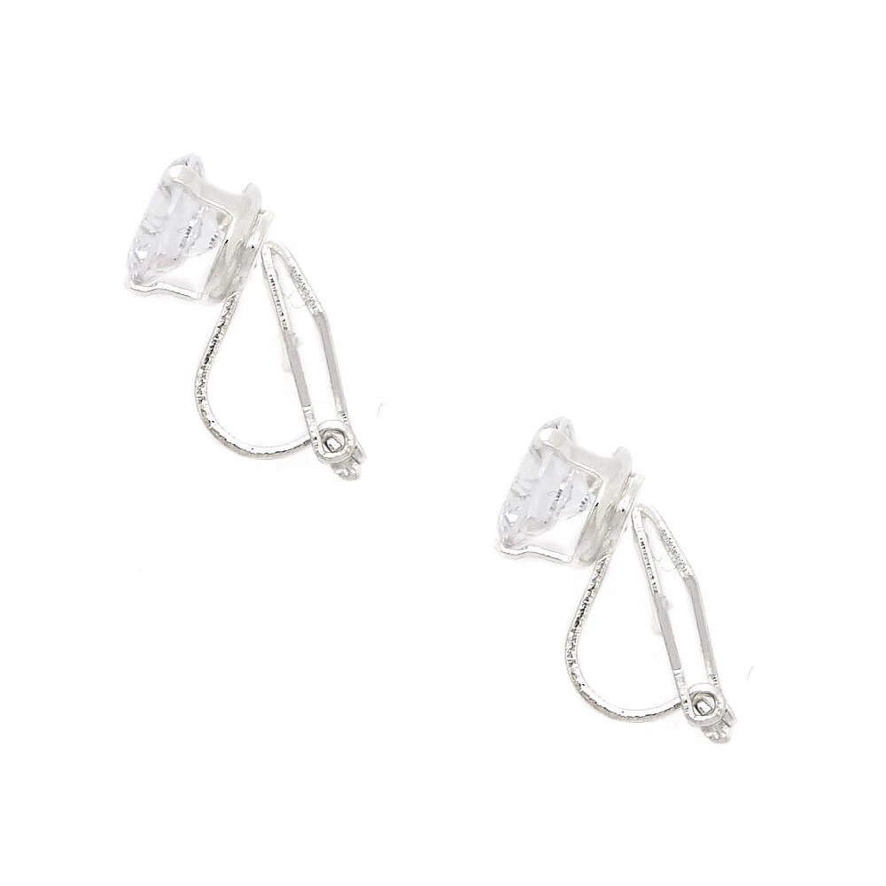 Silver-tone Cubic Zirconia Round 7mm Clip-On Earrings