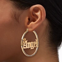 Gold-tone Crystal Angel 70MM Hoop Earrings