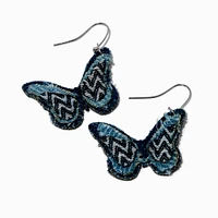 Denim Butterfly Drop Earrings