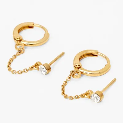 18K Gold Plated Crystal Hoop Connector Chain Stud Earrings