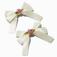 Ivory Floral Embellished Hair Bow Clips - 2 Pack