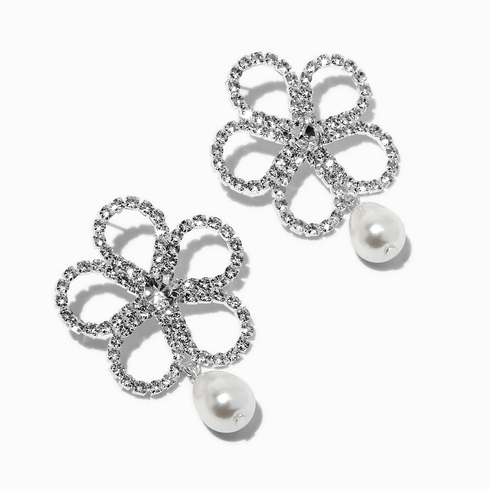 Crystal & Pearl Flower Drop Earrings