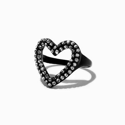 Pave Crystal Black Cutout Heart Ring