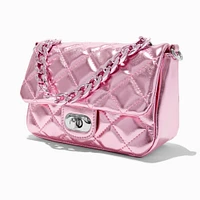 Quilted Pink Chrome Crossbody Bag