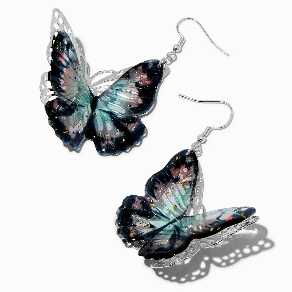 Black Filigree Butterfly 3D 2" Drop Earrings