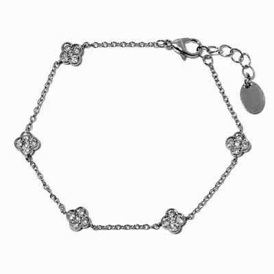 Silver-tone Cubic Zirconia Clover Chain Bracelet