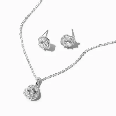 Silver Cubic Zirconia Halo Knot Pendant Necklace & Stud Earrings Set - 2 Pack