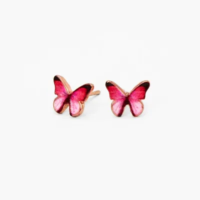 18kt Rose Gold Plated Pink Butterfly Stud Earrings