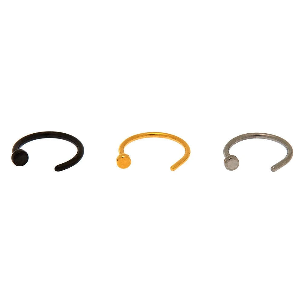 20G Mixed Metal Stainless Steel Open Nose Rings - 3 Pack