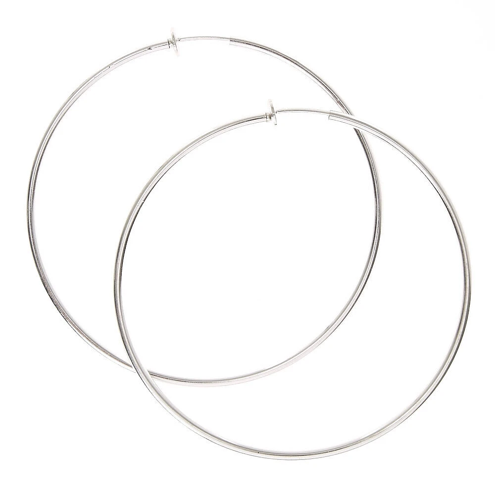 Silver 70MM Clip On Hoop Earrings