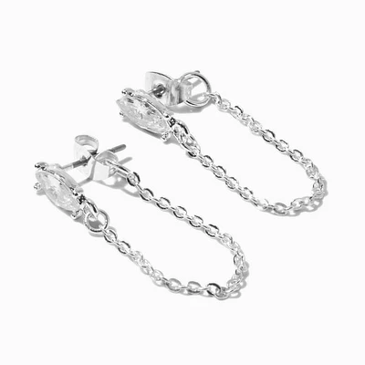 Teardrop Cubic Zirconia Silver-tone Chain Stud Earrings