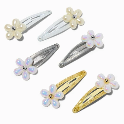 Claire's Club Pearl Flower Snap Hair Clips - 6 Pack