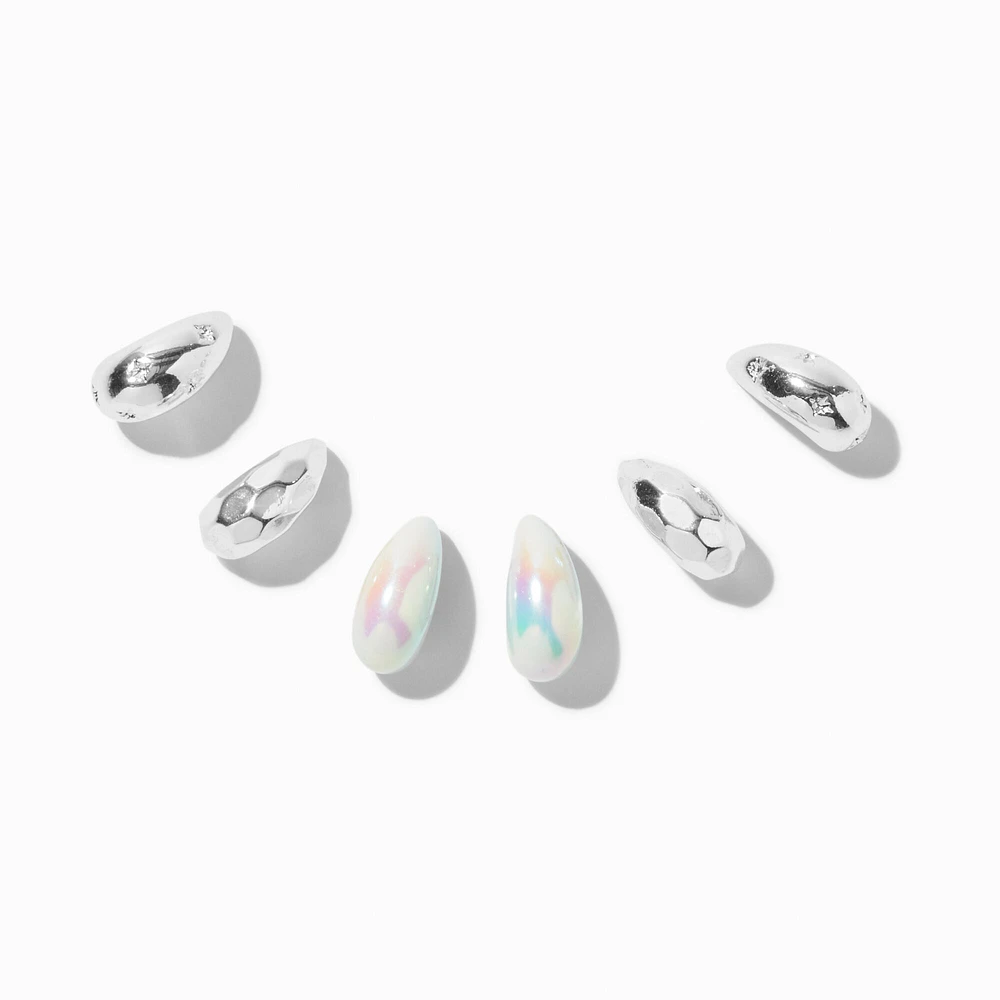 Silver-tone Iridescent AB Beans Earring Stackables Set - 3 Pack