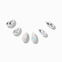 Silver-tone Iridescent AB Beans Earring Stackables Set - 3 Pack