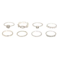 Silver Studded Assorted Ring Set - 8 Pack