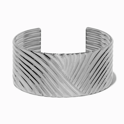 Silver-tone Thick Ribbed Cuff Bracelet