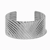 Silver-tone Thick Ribbed Cuff Bracelet