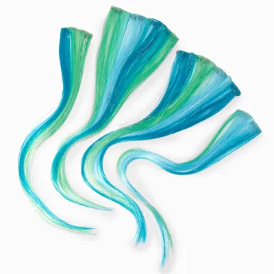 Blues & Green Faux Hair Clip In Extensions - 4 Pack
