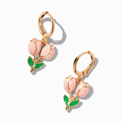 Pink Rose Gold-tone Hoop Earrings