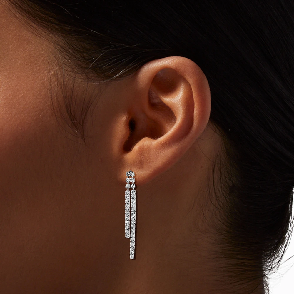 Silver Rhinestone Teardrop Y-Neck Necklace & Drop Earrings Set - 2 Pack