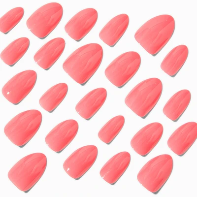 Coral Pink Glossy Short Almond Vegan Faux Nail Set - 24 Pack