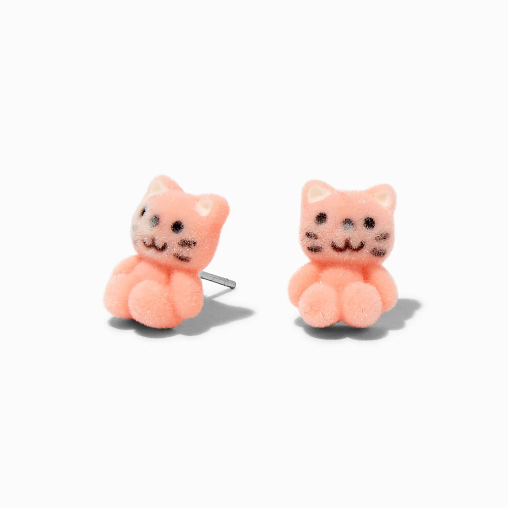 Pink Fuzzy Cat Stud Earrings