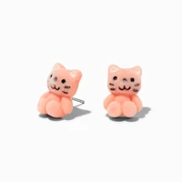 Pink Fuzzy Cat Stud Earrings