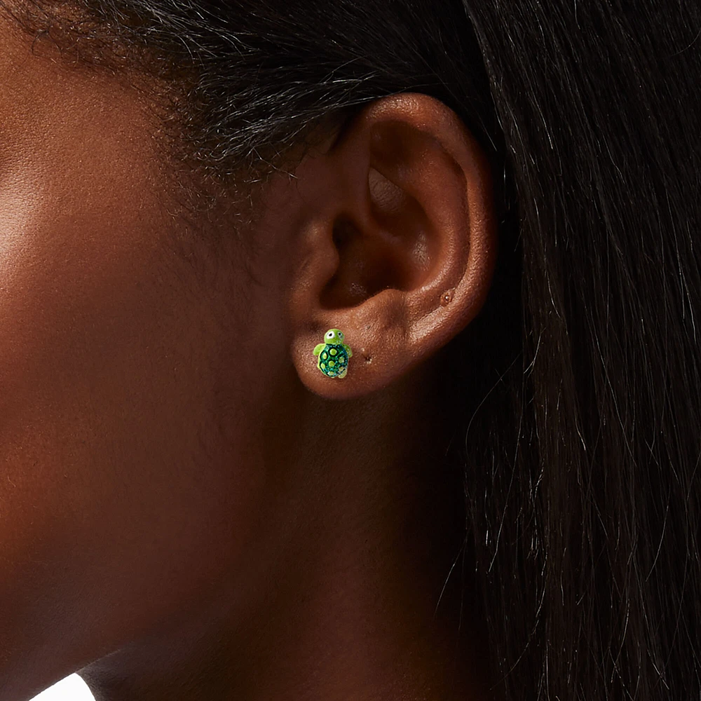 Green Glitter Turtle Stud Earrings