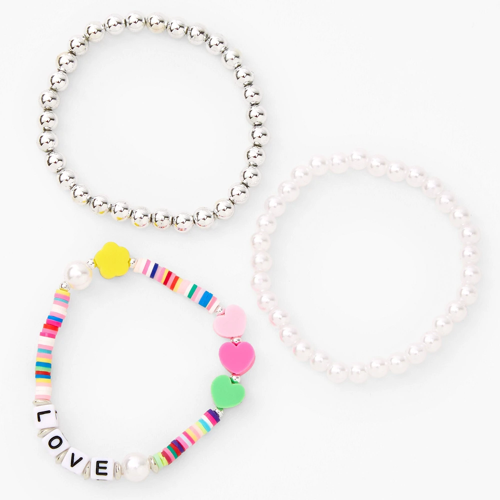 Rainbow Love Disc Beaded Stretch Bracelets - 3 Pack