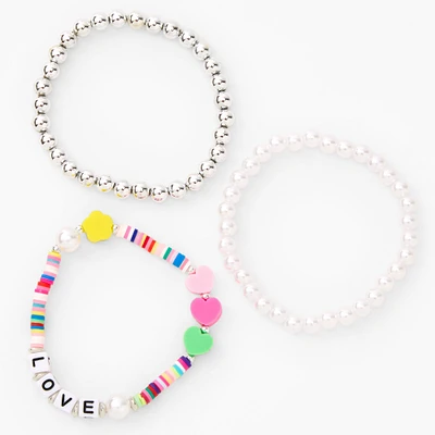 Rainbow Love Disc Beaded Stretch Bracelets - 3 Pack