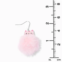 Pink Cat Pom Pom 1.5" Drop Earrings