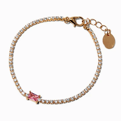 Pink Cubic Zirconia Baguette Gold-tone Tennis Bracelet