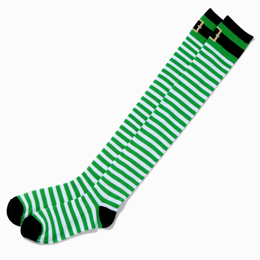 St. Patrick's Day Green Striped Over The Knee Socks